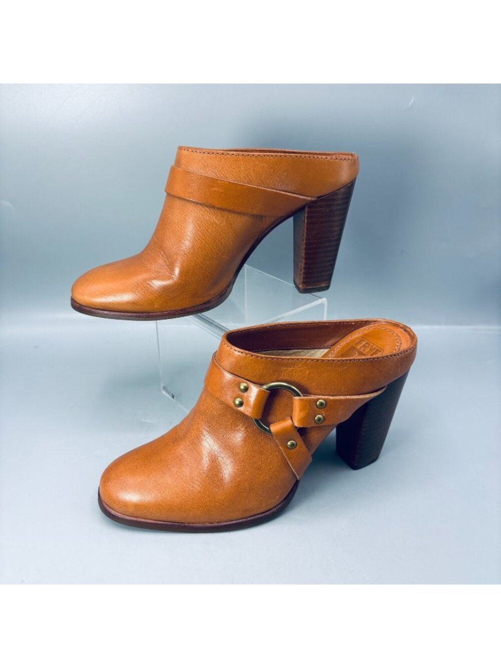 Frye Clogs Platform Mules Womens 7 Tan Belted Harness Cognac Block Heel 3472449